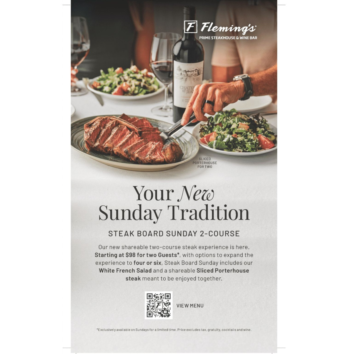 Sale fromFleming's Prime Steakhouse & Wine Bar: Steak Board Sunday!