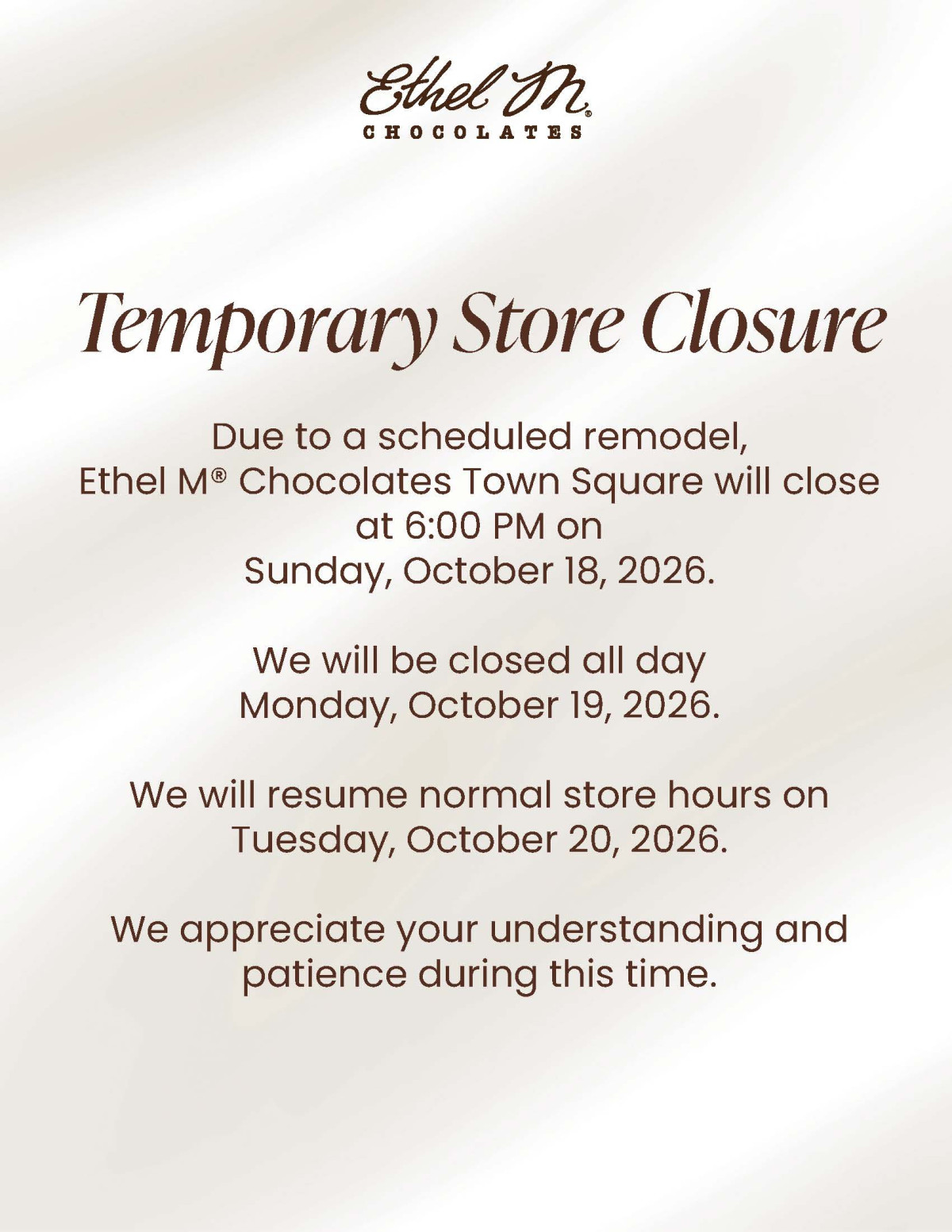 Temporary Store Closure