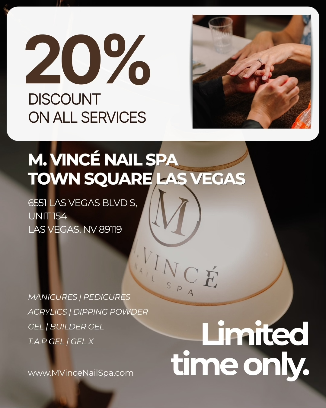 Sale fromM. Vincé Nail Spa: 20% OFF ALL SERVICES