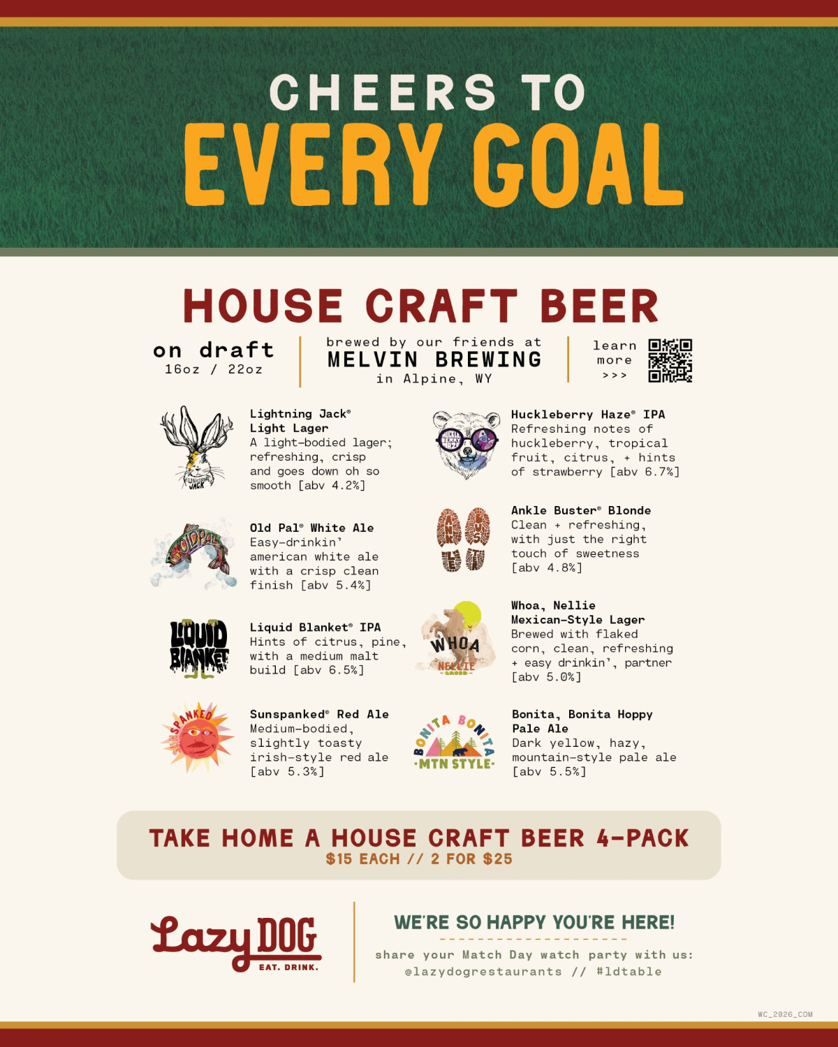 Sale fromLazy Dog Restaurant & Bar: Cheers to Every Goal!