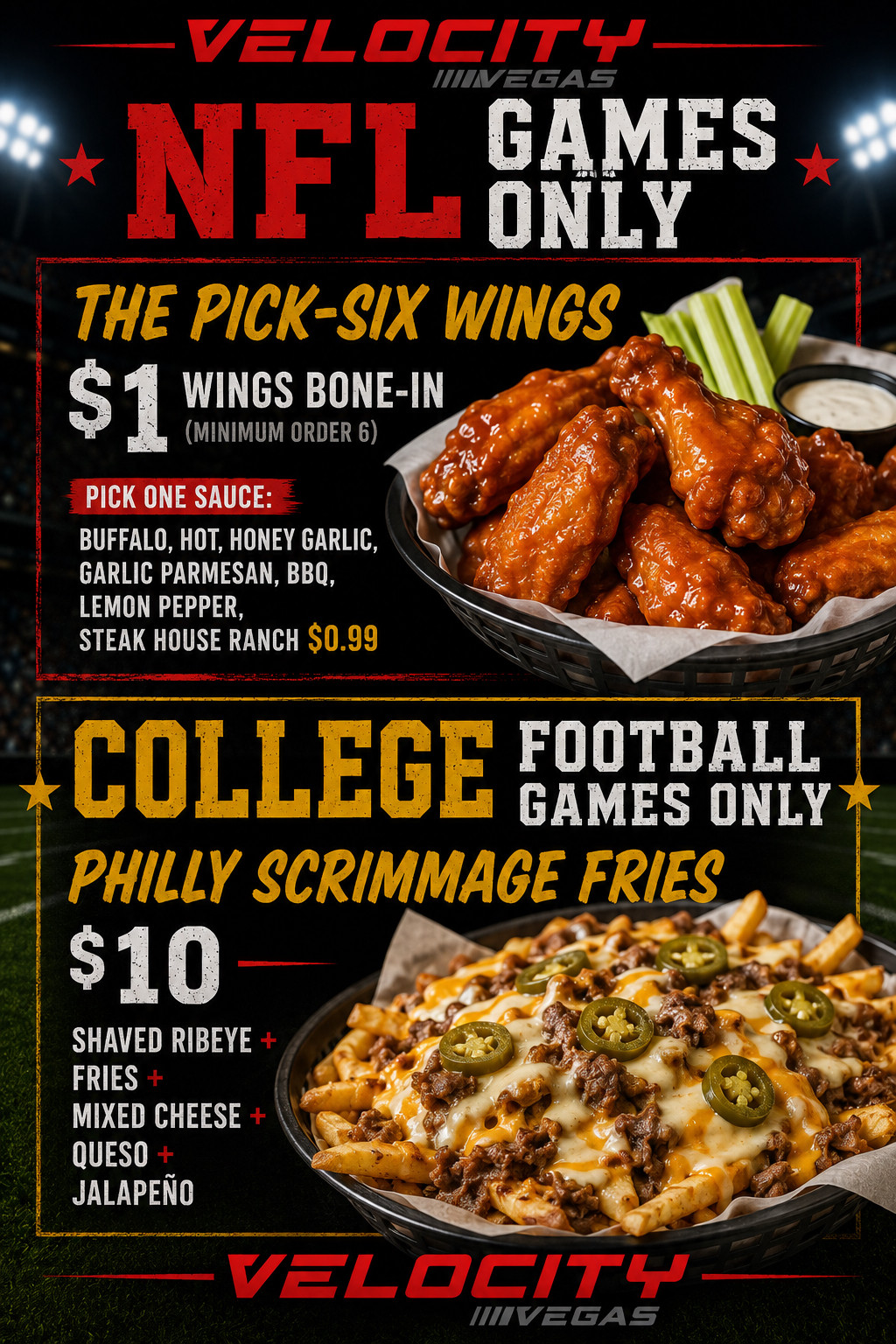 Sale fromVelocity Vegas: Football Food & Drink Specials