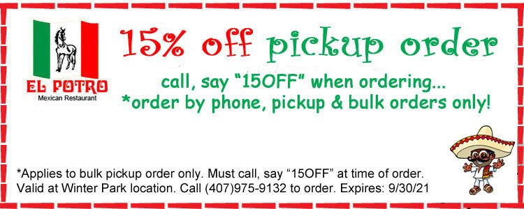 15% off phone to go orders at Winter Park SPECIAL
