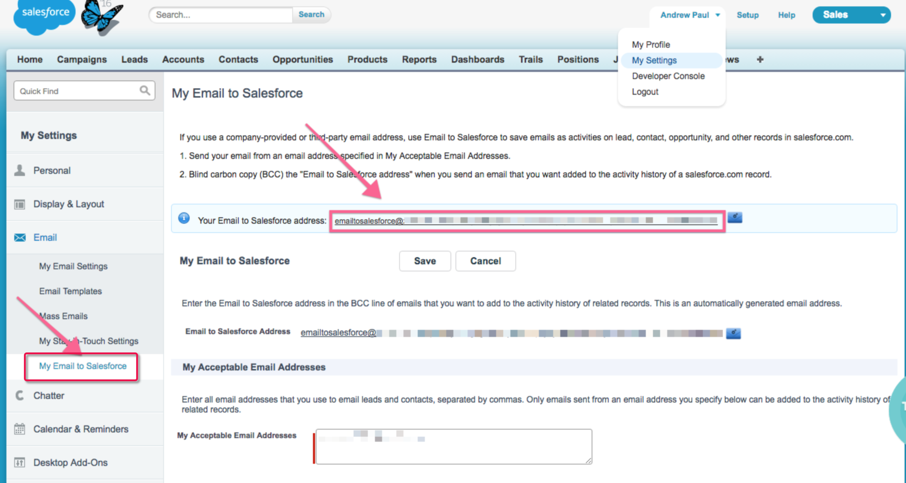 Where do I find my BCC address in Salesforce cloudHQ 