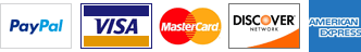 We accept PayPal, Visa, MasterCard, American Express, or Discover.