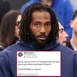 Listed as OUT indefinitely; leftovers remain the only certainty. π
#kawhileonard #thanksgiving #nbamemes