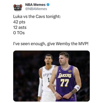 Monster night for Luka. Sadly he'll probably fall in the MVP standings again...