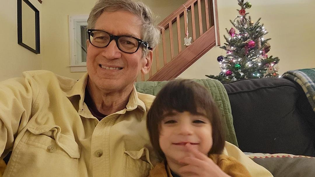 Three generations, skipping one. Mark W and Oliver J Geiger, 20 Dec 2021 in Albany, NY.