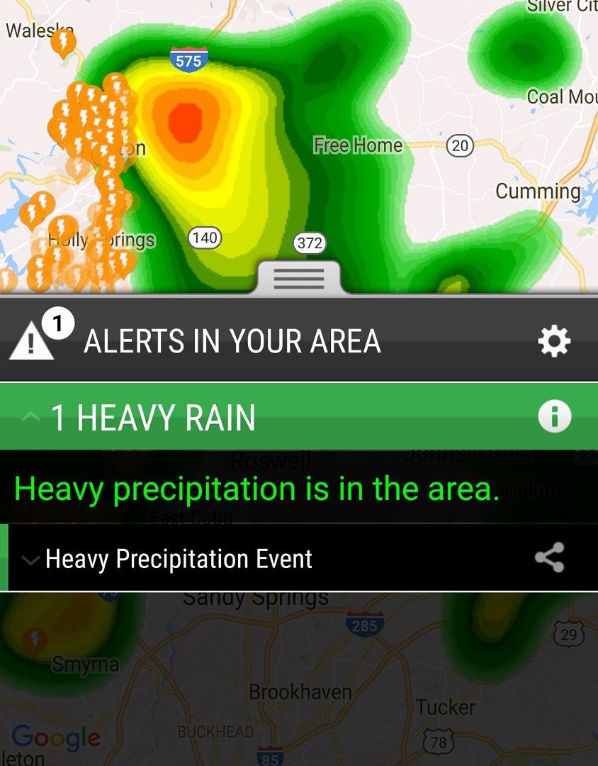 Heavy rain in the area. Pop-up showers.