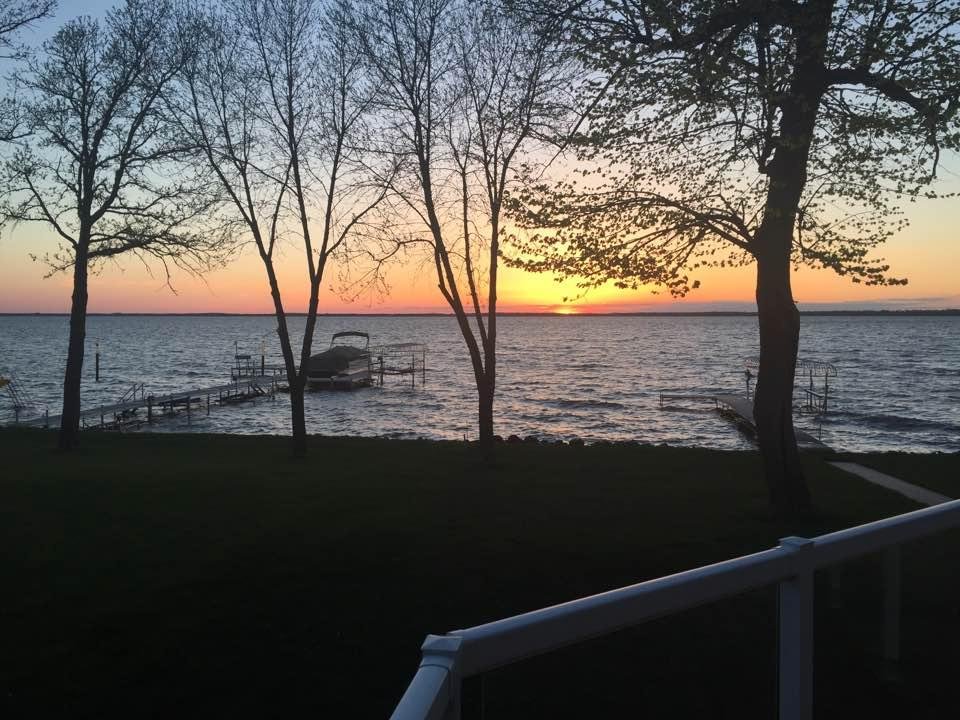 The sun is just setting across Otter Trail Lake. We made it back at 5 pm after a long wet drive from North Platte, NE. A lot of storms across Nebraska today. We will sleep well tonight.