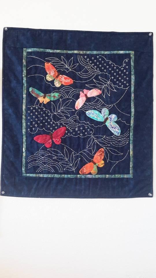My applique butterflies and sashiko wall quilt