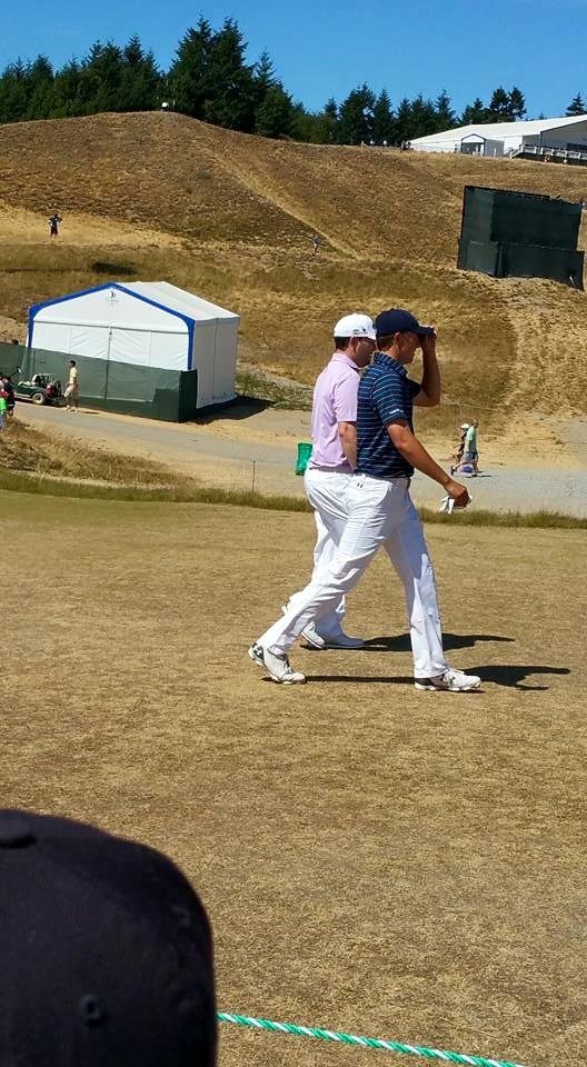 Jordan walking to the 4th tee.