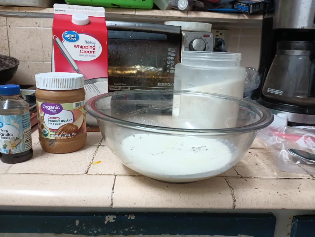 Just like the miracle of childbirth (including the conception), in just less than 5 minutes, these things will form a beautiful bowl of peanut butter whipped cream!!!