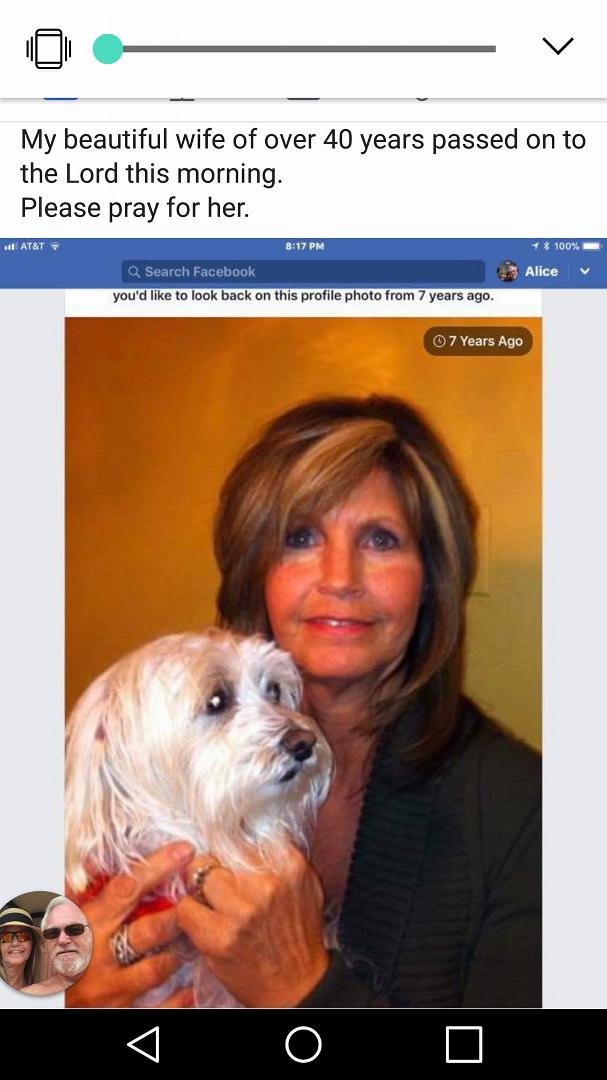 Alice passed away from pneumonia she was struggling with liver cancer
