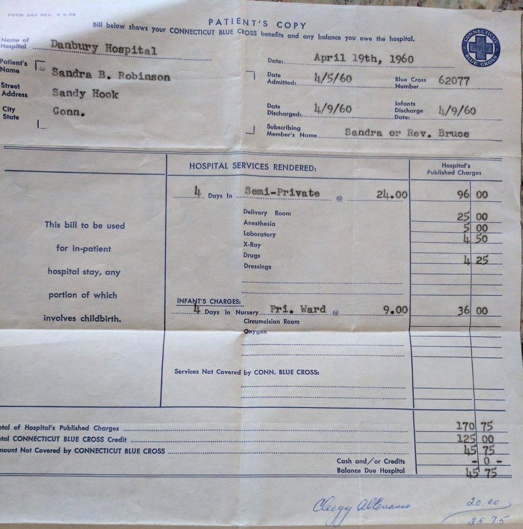 Spending the day with my daughter, who is up from VA. Bill from 57 years ago. EisenhowerCare was really good back then.