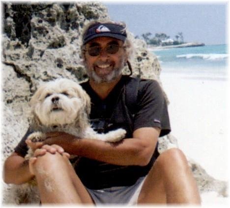 Romo and Steve beachcoming Bahamas