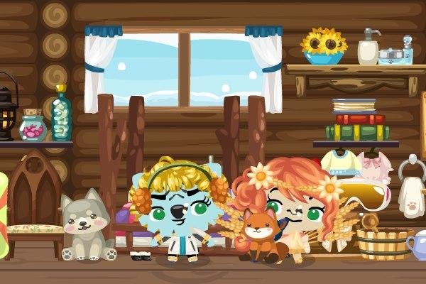 The girls in Chloe's cozy cabin