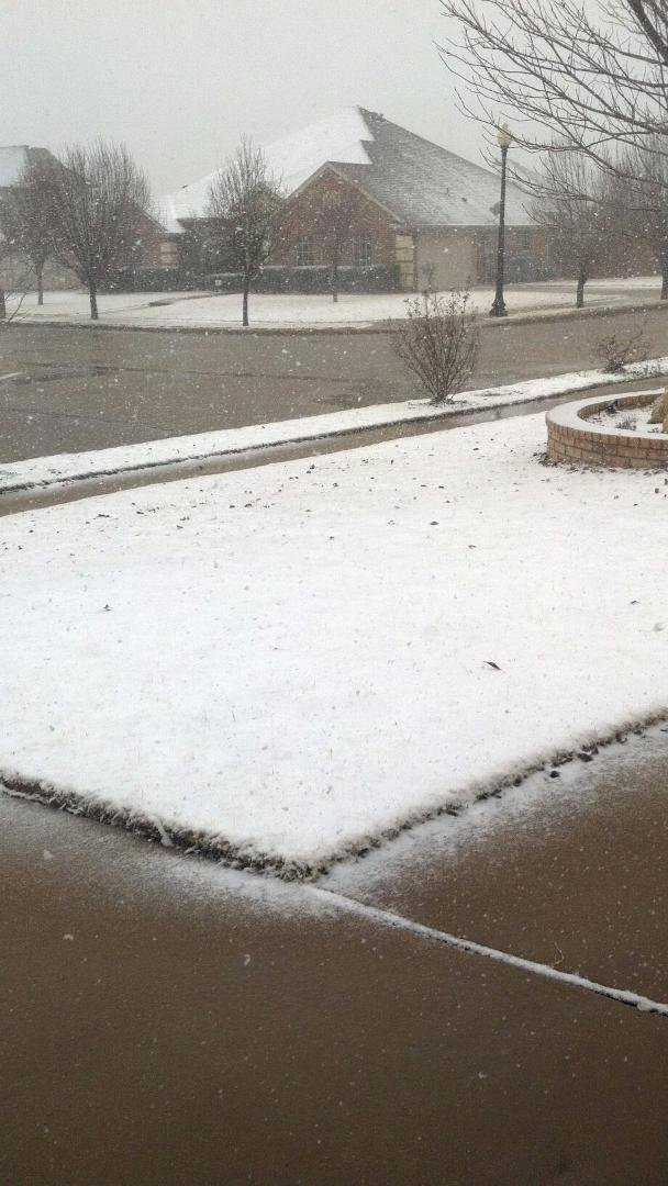 The weather started with rain now it's snowing. Stevens white christmas in Texas.