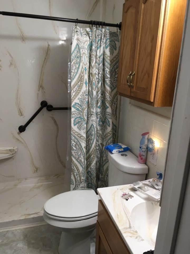 Need an updated bathroom? We can do cultured marble. This is remodeled bath we just completed. Call us at Tremco Services LLC. 334-790-3260. Free Estimates.