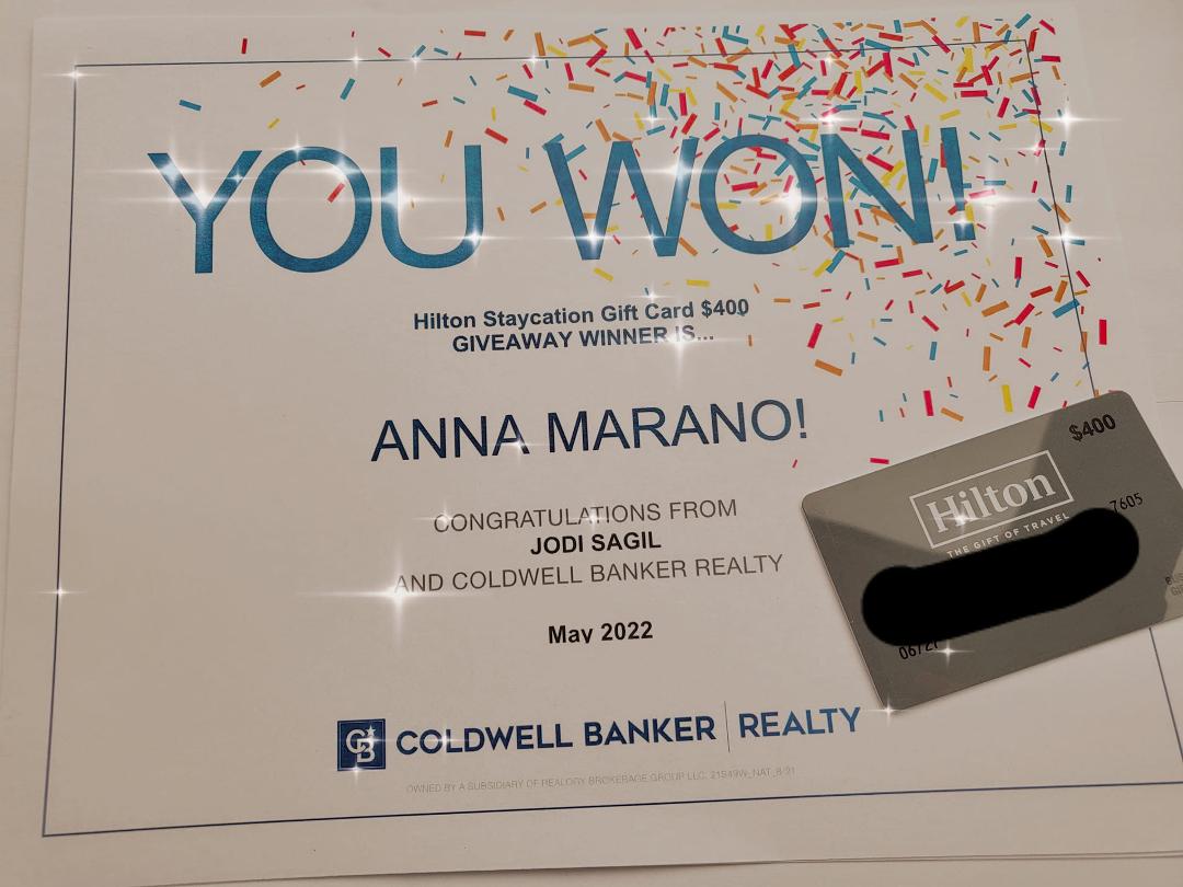 Congratulations Anna!! Winner of the #hiltonstaycation giveaway #coldwellbankerrealty #propertyconnectionteam #jodisagil I see a girls night out in our future!