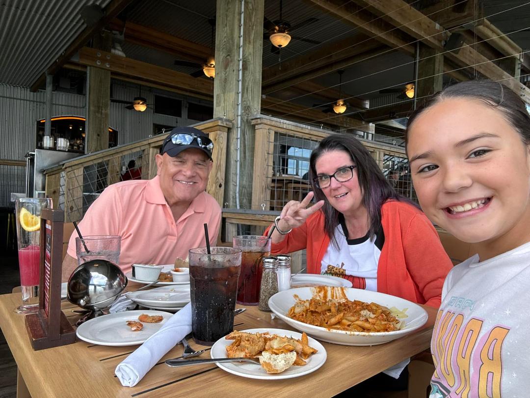 Spending time with our grand daughter in Galveston Emerson and Paula .