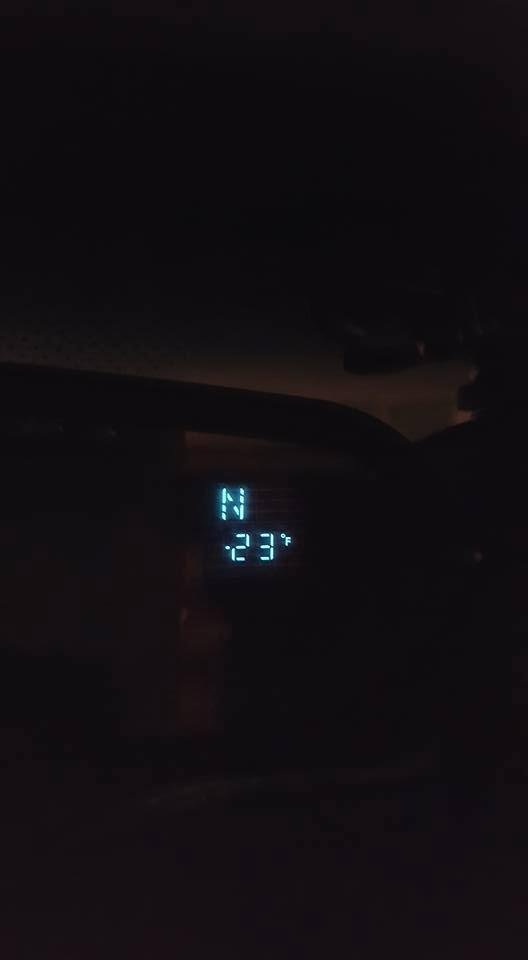 truck telling me it was cold this morning. Photo taken at 6:15 am in the parking lot at work. I left there about 30 minutes ago and the temp hadn't changed. We don't expect to see the positive side of 0 until tomorrow. Remi