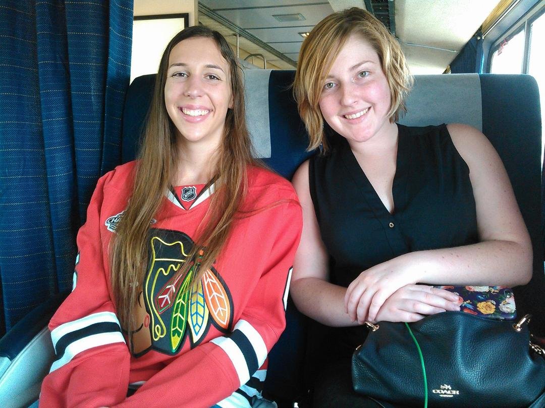 Taking our girls on the train to the Hawks game in Anaheim...GO HAWKS!!!!