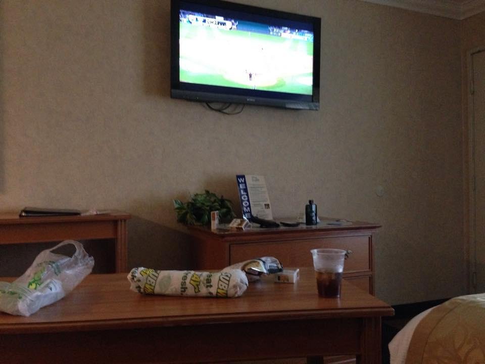 Here I sit in a second rate hotel in LA watching the Royals game 3. No one here understands why all this noise is coming from my room, because there are no So-Cal teams left . Let's get this over tonight!!!!!