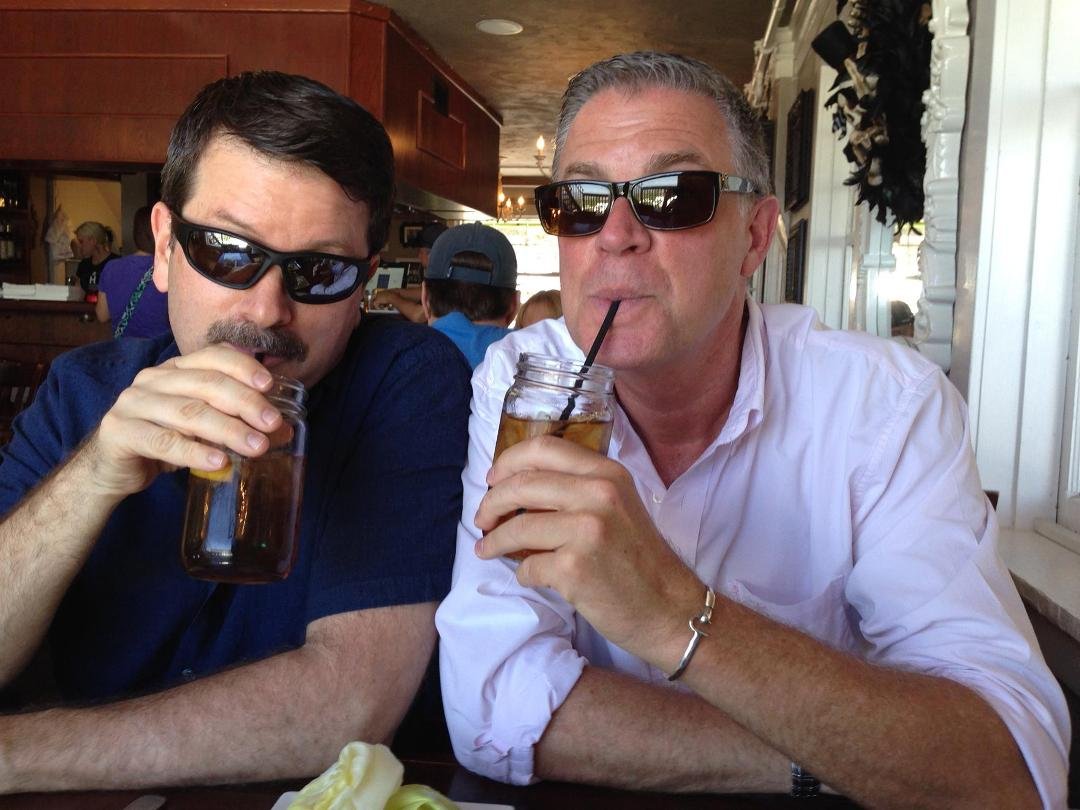 Couple o' tough guys ...drinking iced tea. Yep, this is how we roll on the weekends, folks.