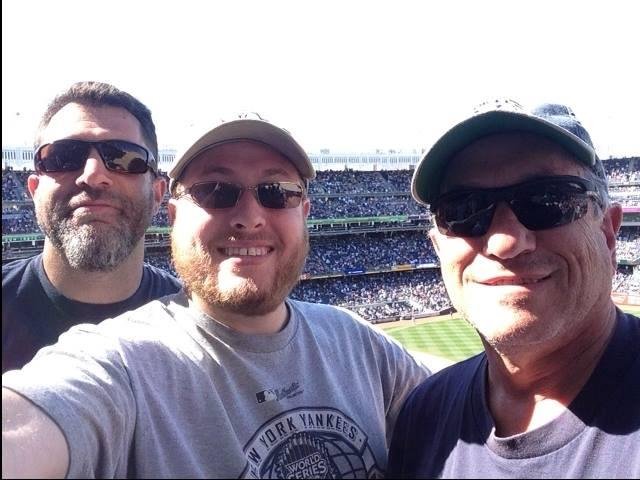 Steve and Seth Rochester and Chris Walker at Yankee Old Timers Game. Matsui goes deep. We could use him now