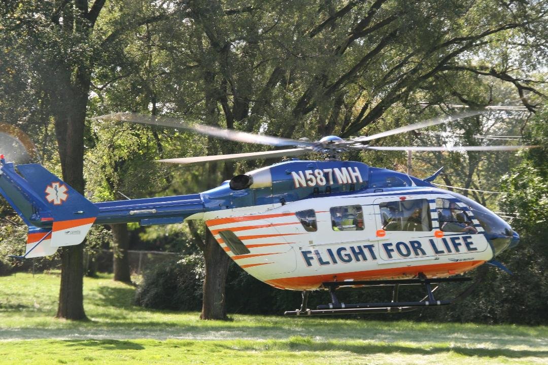 Flight For Life in Crystal Lake this afternoon for a man that fell from a ladder.