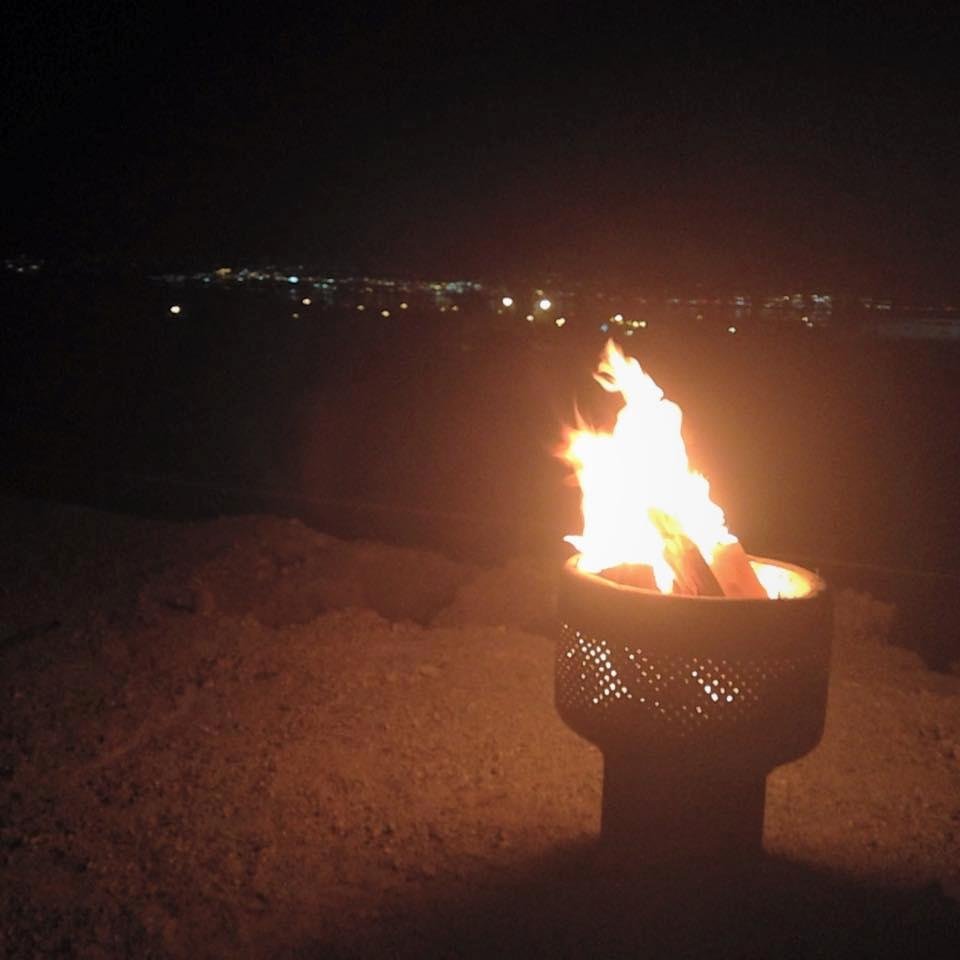 Great night for a fire pot!! Flat water, beautiful lights..