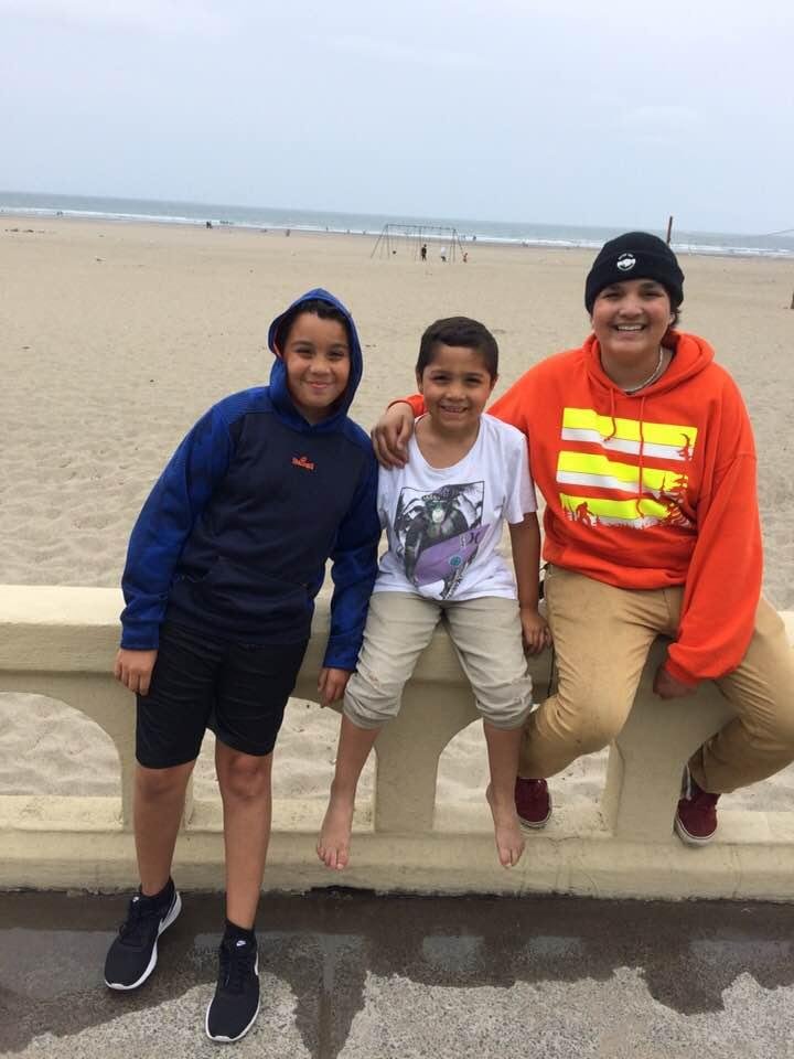 Having a good time in Seaside Oregon with the three grand boys and Sharon