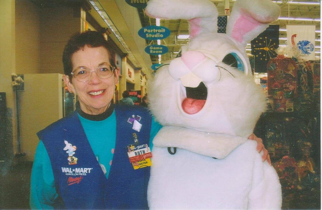 Mom & the Easter bunny when she was a WalMart greeter.