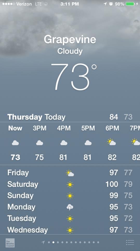 Grapevine, TX in August and I am in Atlanta. Enjoy, my Texas friends. :)