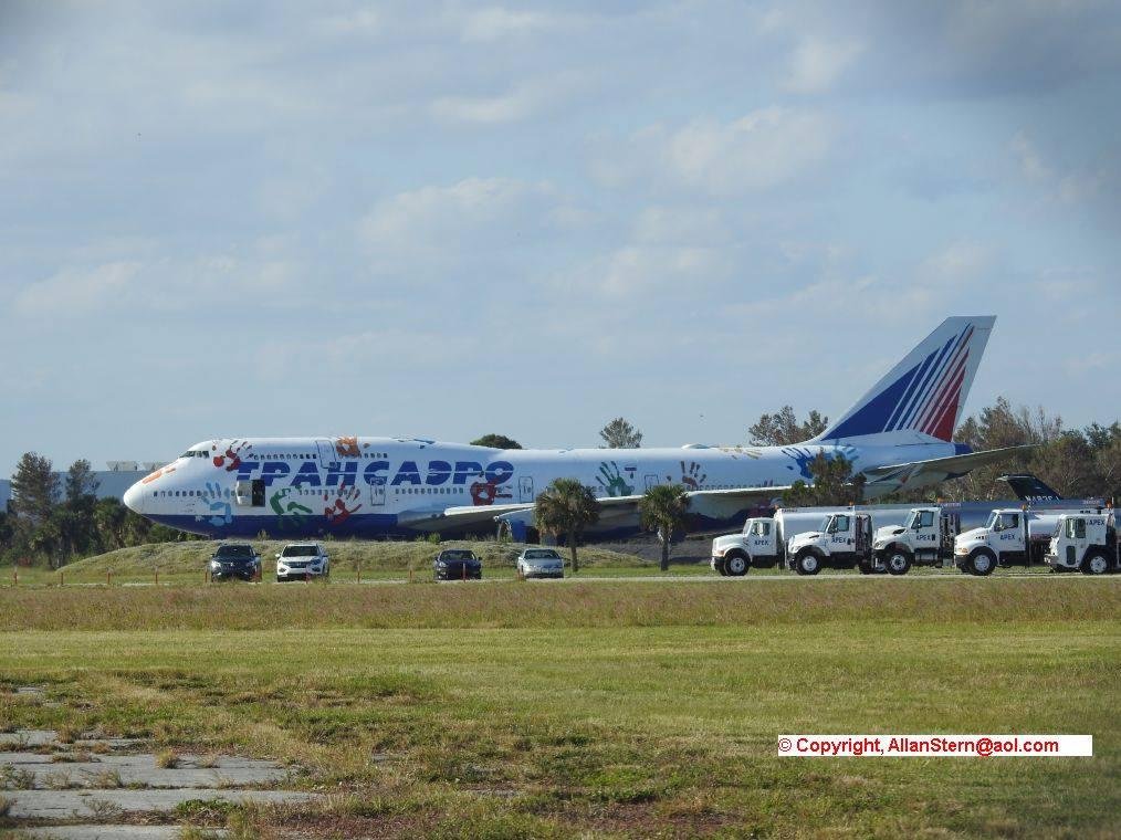Of the several Russian B-747 TransAero Airliners that remained at Melbourne Intl Airport (FL) after the airline went bankrupt, only one remains. It is parked in the field next to Apex Air (FBO) on the East side of the fiel