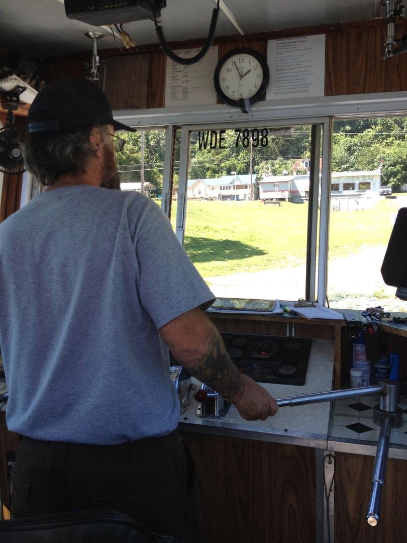 Ferrying across the Ohio River from Fly, Ohio to Sistersville, West Virginia. VIP tour.