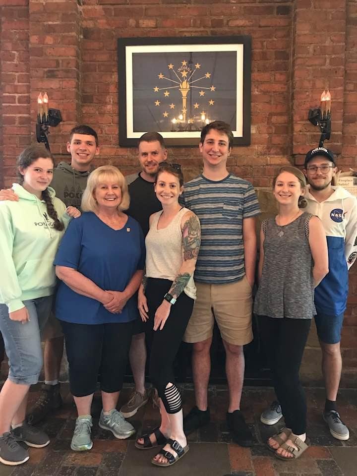 Our annual family portrait in front of the fireplace at the inn at Pokagon State Park.
L to R: Emma, Michael, Mom/Abuelita, Matt, Sierra, Trevor, Brooklyn and Chris
