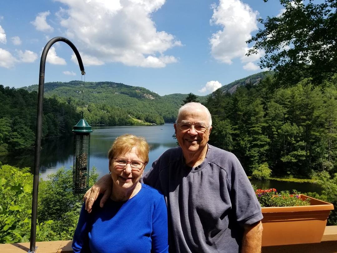 Celebrating our 56th anniversary after a 5 mile mountain hike....Toni and Bob