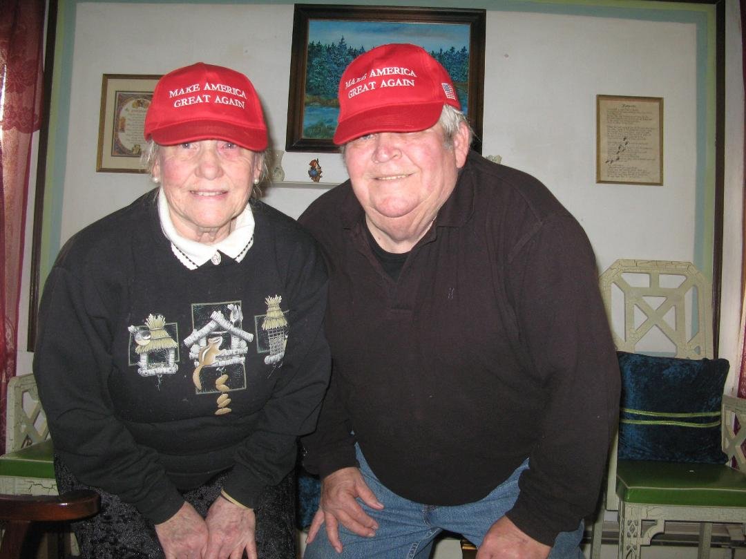 Marie and I in our new hats. Trump 2020