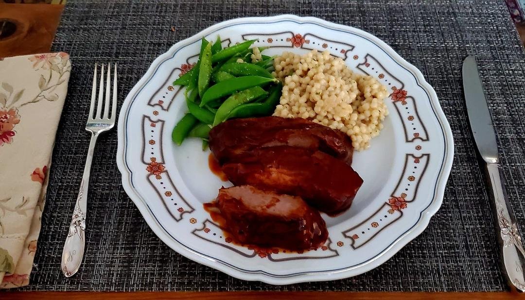 Michael Cochrane..your favorite ..sugar snap peas with boneless ribs and toasted garlic and olive oil pearled couscous.