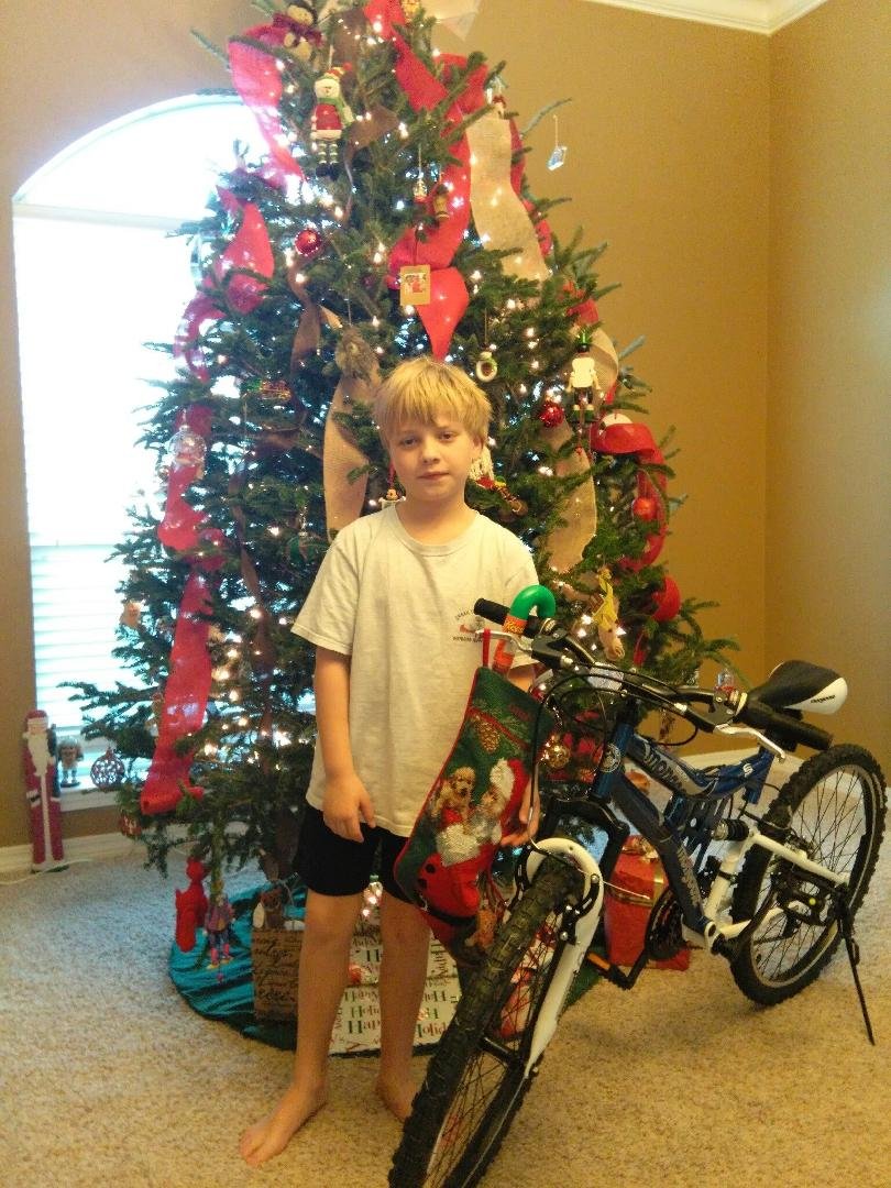 my Grandson Caleb, got a rugged mountain bike from Santa today.