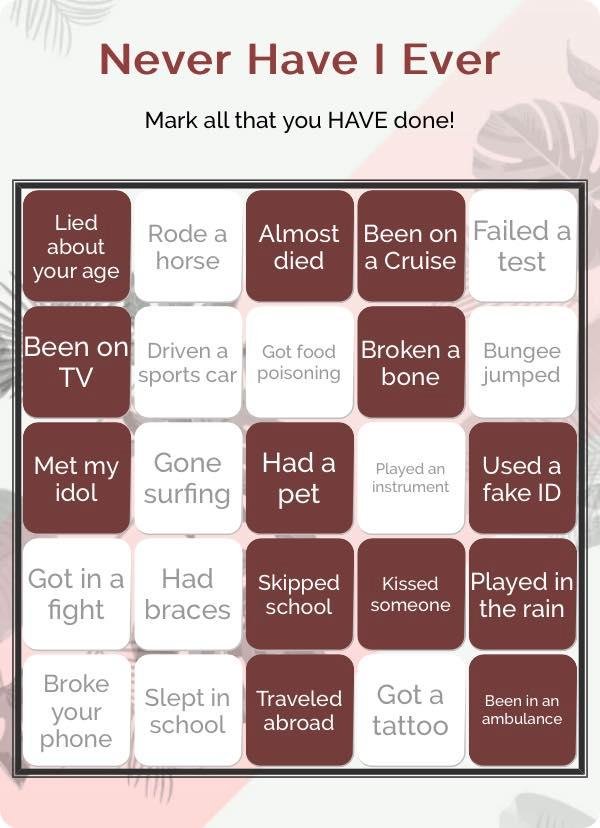 checked boxes r things that i have done.