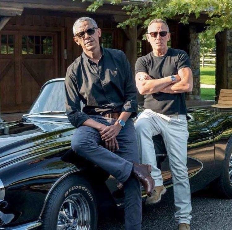 h/t Phil Ammann
You may think you are cool, but you will never be "Obama and Springsteen leaning on a 1960 Corvette" cool.
