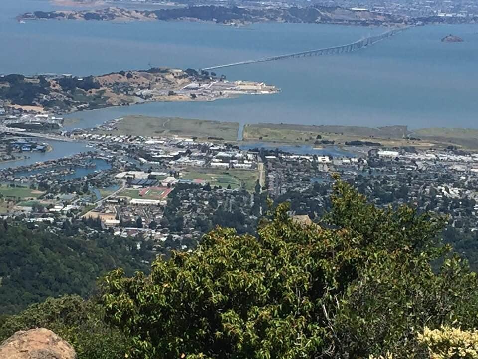 San Rafael bridge and San Quinton Prison from the very top of Mt. Tamalpais. Pretty tough trip for a couple of older guys like us!!!