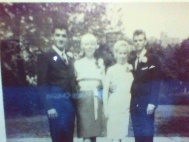 Mary Jo and I at our wedding reception. Pat Brady, Mary Jo's sister, bridesmaid and Ronnie Hammond, best man.
