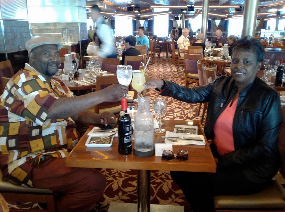 My husband and I having dinner
