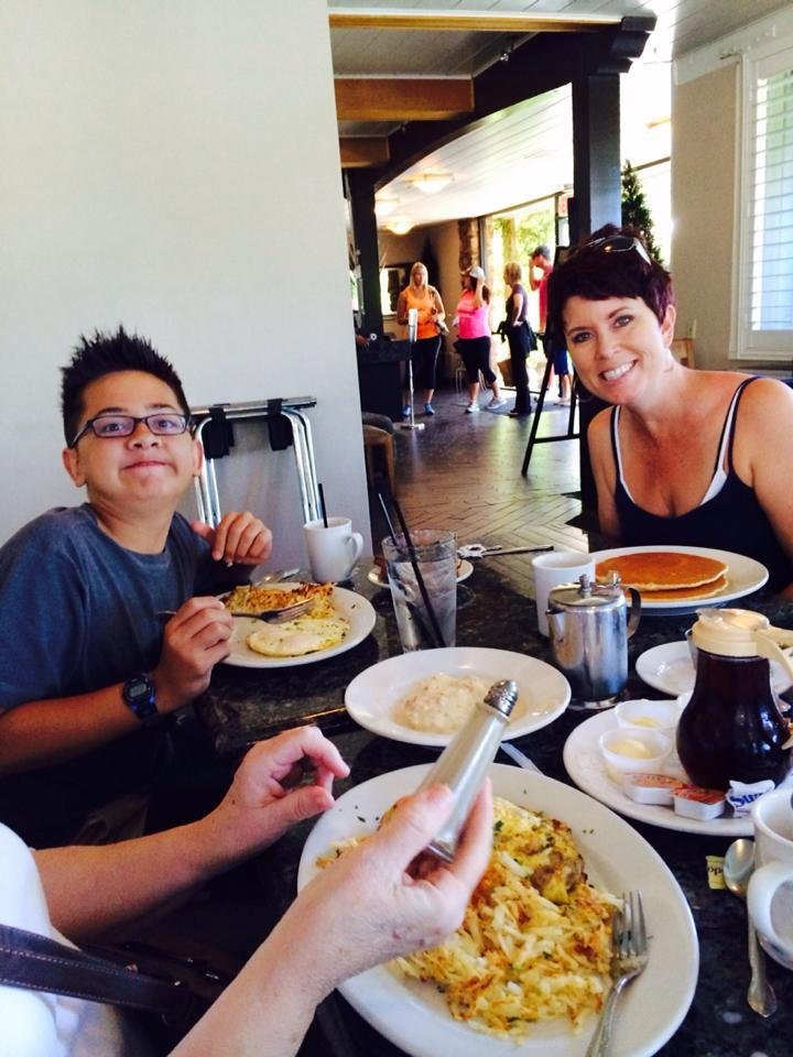 Having breakfast before heading home.