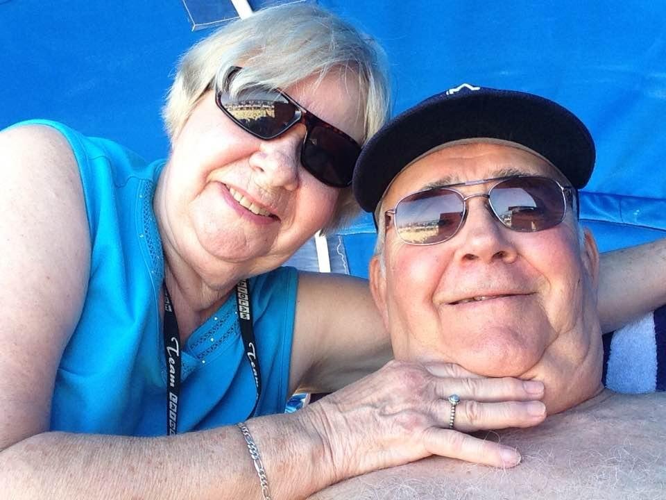 Marg and Brian learn how to take a selfie on Princess Cay in the Bahamas.
