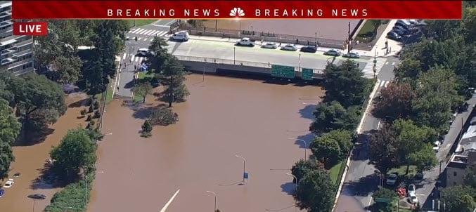 What used to be the Vine Street Expressway in Philadelphia. Water almost as high as the overpass!