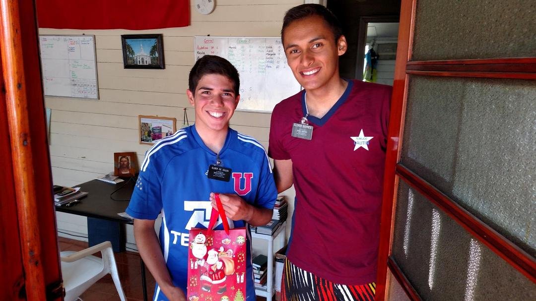 Delivering Christmas packages in Coronel. Missionaries love packages.